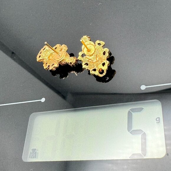 Edwardian Style Gold Tone Post Earrings Clear CrystalsTeardrop Accent Vintage 1" - Picture 8 of 8